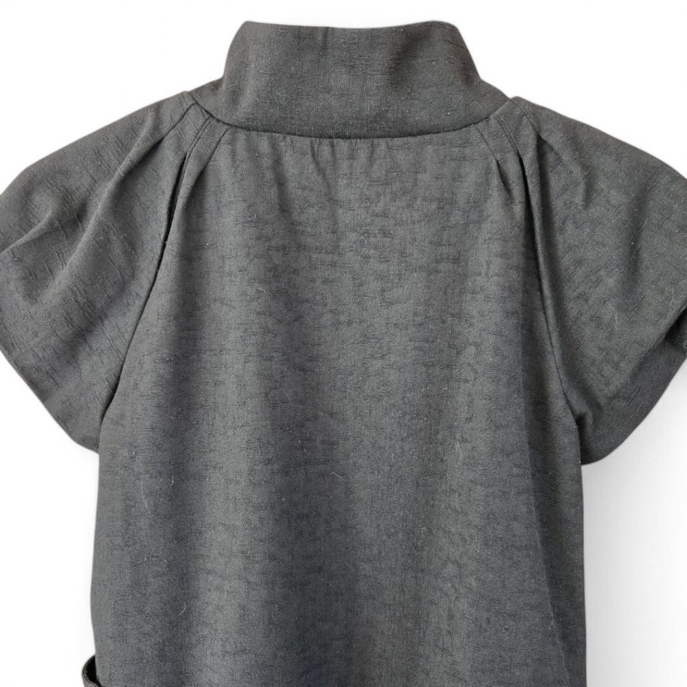 Tcec Womens Small Cloud Sleeve Linen Look Black Dress Bubble Skirt Snap Front - Picture 5 of 9
